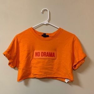 Neon Orange NO DRAMA cropped tee